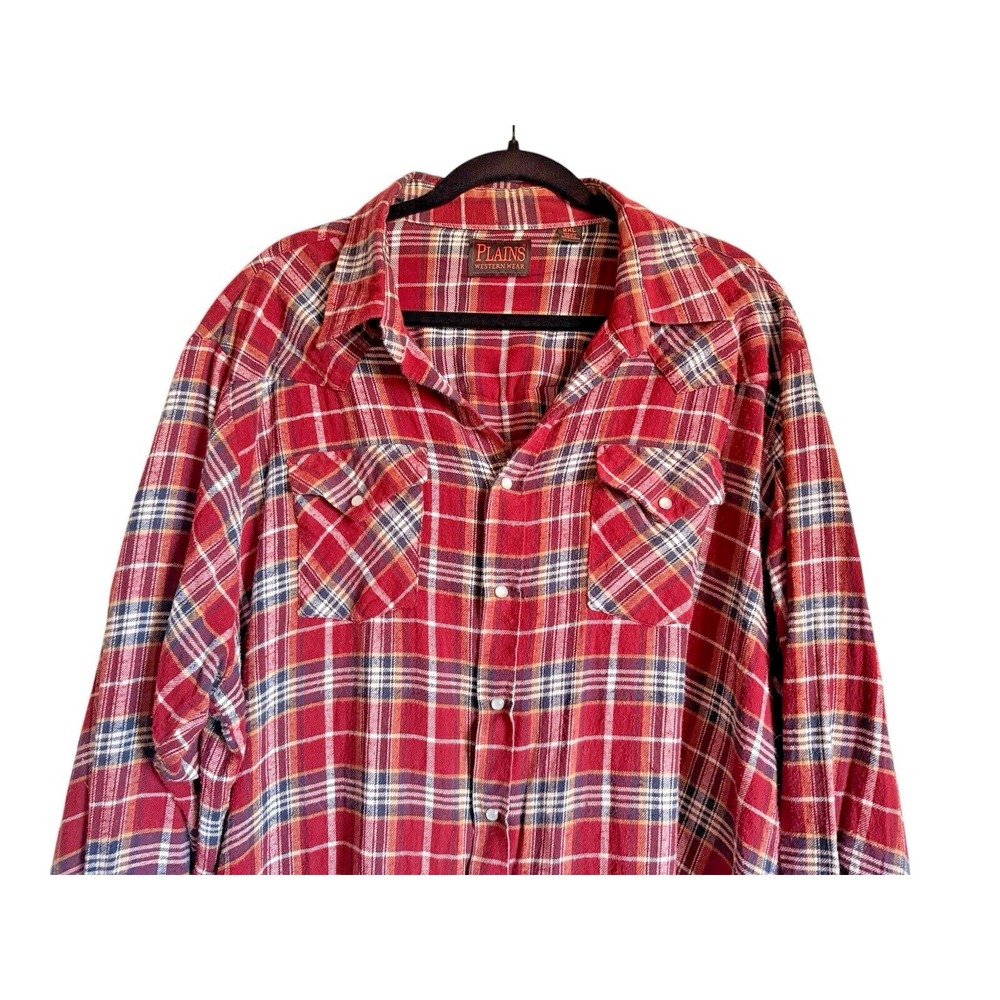 Plains Western Wear Flannel Shirt 2XL Ranchcore Cowboy Americana Plaid‎